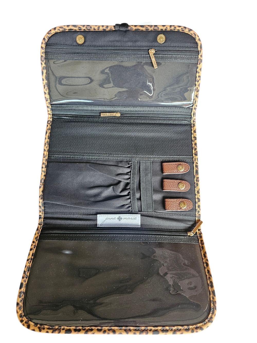 Jane Marie- Leopard Print Jewelry Travel Organizer - Black Interior